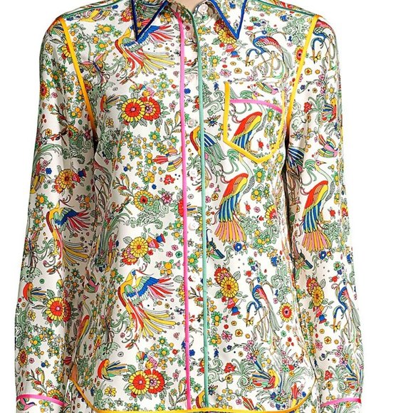 Tory Burch Contrast Binding Printed silk blouse - Picture 2 of 7